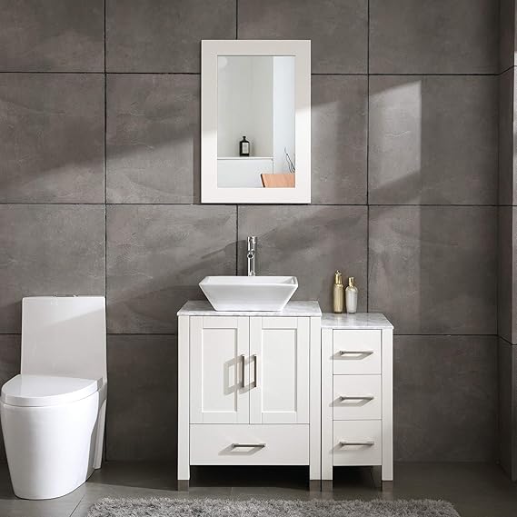 Amazon.com: Mueble de baño de madera blanca de 36.0 in con cristal