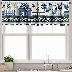 Ambesonne Farmhouse Valance & Tier Curtain 3 pcs