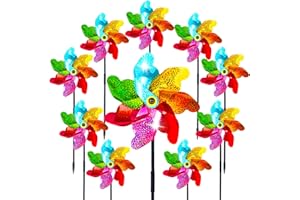 10 PCS Pinwheels for Yard and Garden Rainbow Wind Spinners Reflective Windmills for Scare Birds Animal Away Colorful Pin Whee