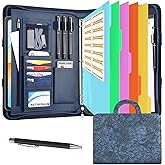 NATISERAUM Padfolio Portfolio Binder with Handle, 3-Ring Folder Organizer, Vegan Leather Portfolio with Notepad Includes 5 Dividers with 10 Pockets for Documents Filesfor Documents Files and 1 Pen