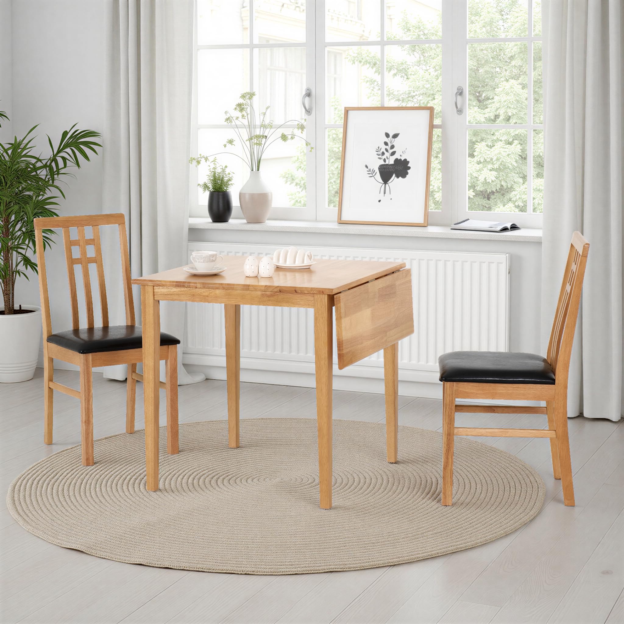 Seconique Vienna Drop Leaf Dining Set with 2 Dining Chairs in Medium Oak/Brown Pu
