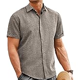 Mens Linen Shirt Classic Button Down Shirt Casual Short Sleeve Blouse Wedding Holiday Summer Tops Lightweight Tee