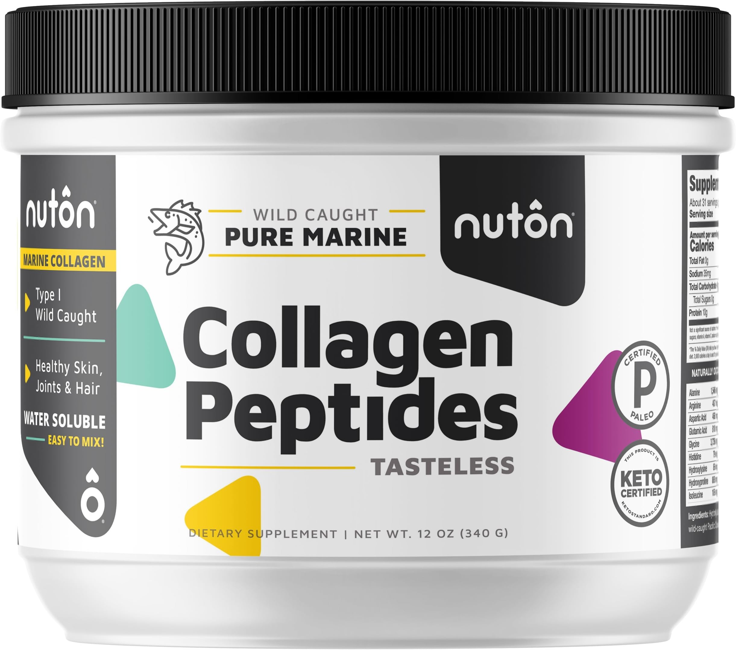 Marine Collagen Peptides by Nuton, 12 oz. Powder | Amazing Intro Pricing | Wild Caught Fish, Hydrolyzed and Tasteless