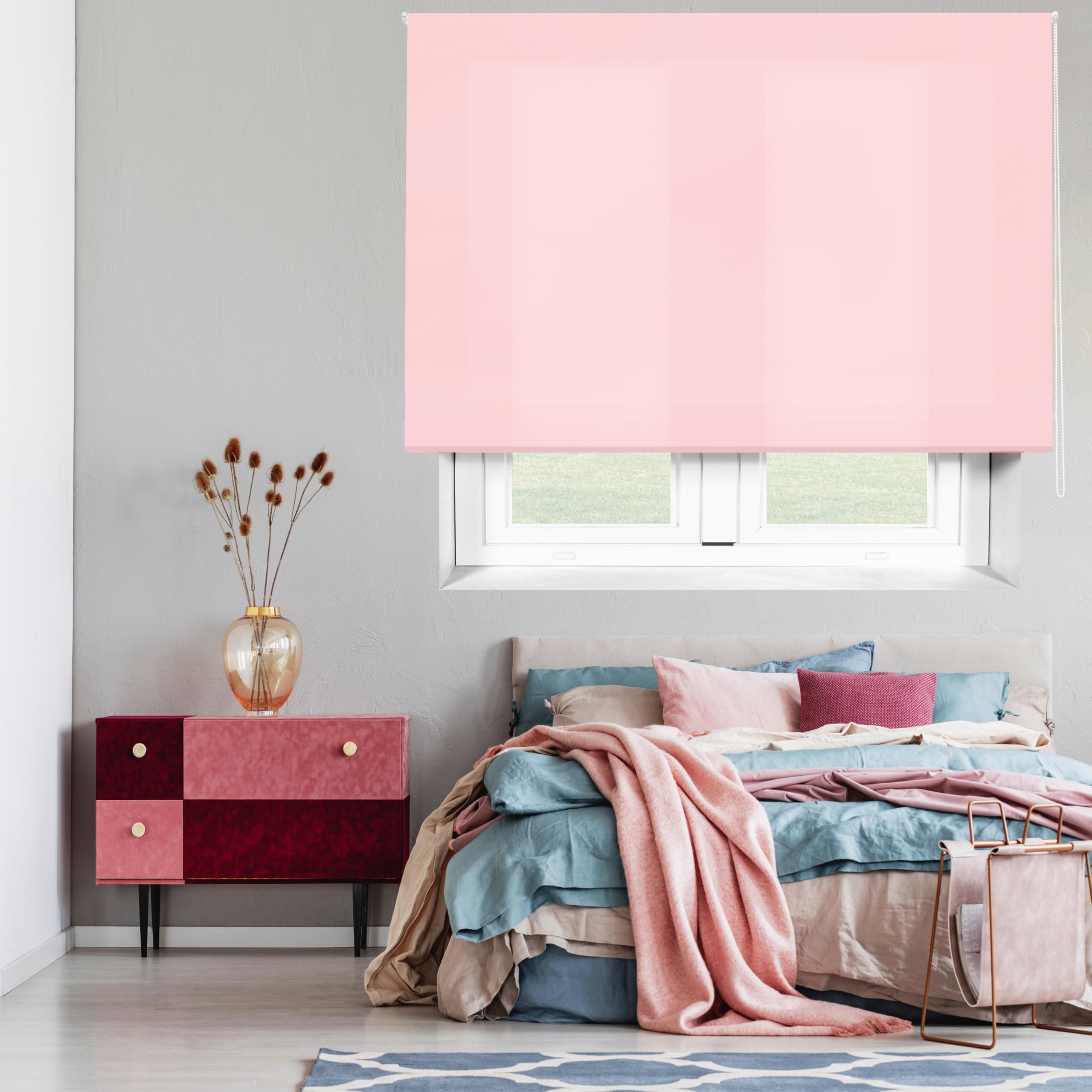 Blindecor Ara - Plain translucent roller blind, pink, 80x175 cm (width x height)