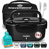 TRAVELISIMO Electric Lunch Box Food Heater, 80W 1.5L Portable Microwave 12V/24V/110V Heated Lunch Box for Men & Women, Stainl