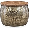 Powell Hammered Gold Drum with Natural Wood Lift Top for Storage Janice Table