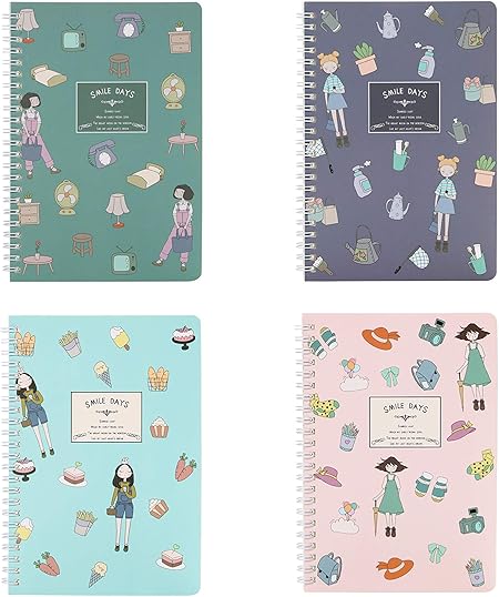 Amazon A5 コイルノート ４冊セットsmile Days Girl 4種 相違なるデザイン デザイン一個につき1ページ ビジネス 感性ノート デイリー チェックリスト 多様な用途とカラー ダイエット レシピ 犬 ウサギ スイーツ 桜 キャンディー ドリームプラネット 島 かわいい