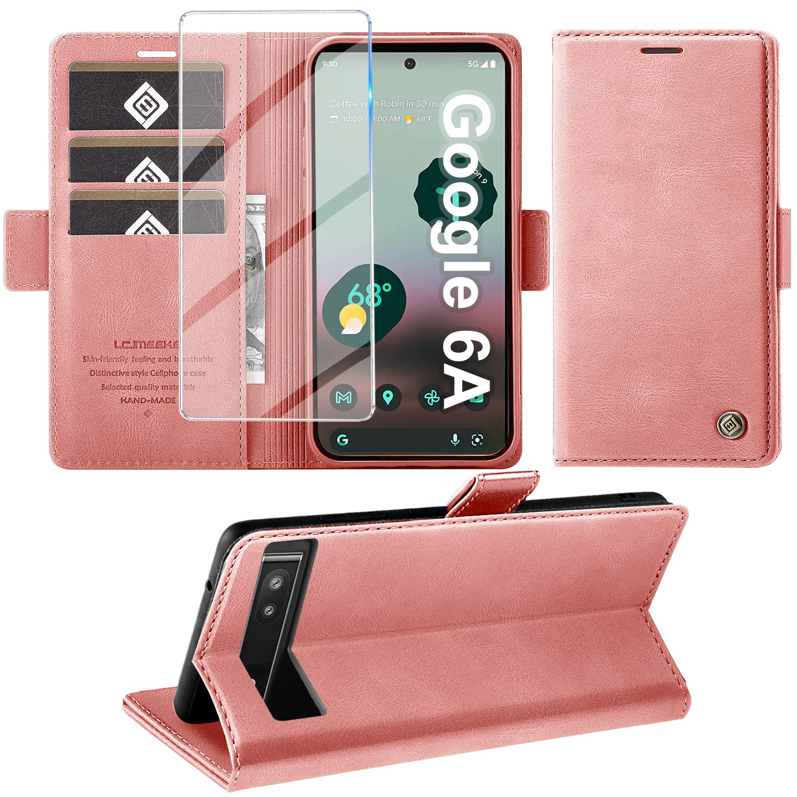 Giyer Mobile Phone Case for Google Pixel 6A Case with Screen Protector, Pixel 6A with Stand Function Card Slot Wallet Premium Leather Protective Case Pixel 6A 5G Flip Case Cover Shockproof Flip Case