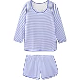 Hilinker Womens Striped Pajama Set 3/4 Sleeve Top with Shorts Sleepwear 2 Piece Lounge Sets