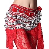 ZLTdream Women's Belly Dance Wave Shape Hip Scarf With Silver Coins
