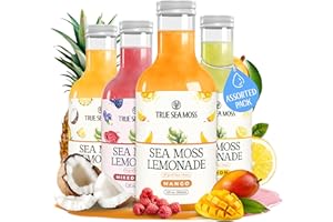 TRUESEAMOSS True Sea Moss Lemonade Variety Pack – 4 Flavors (Lemon, Mango, Berry, Pina Colada) – Mix of Classic & Electrolyte Formulas – 4 × 12 fl oz – Made in USA