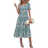Zeagoo Summer Dresses for Women Flowy Casual Midi Dress Short Sleeve Tiered Dress Beach Vacation Sundresses with Pockets