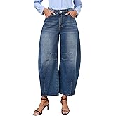 LaiyiVic Barrel Jeans for Women Wide Leg Mid Waist Cropped Denim Pants Baggy Boyfriend Jeans