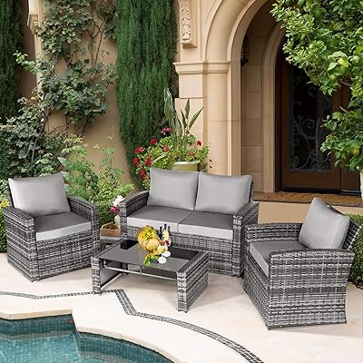 Aoxun All-Weather Wicker Patio Set: 4-Piece Seating Costa Rica Ubuy