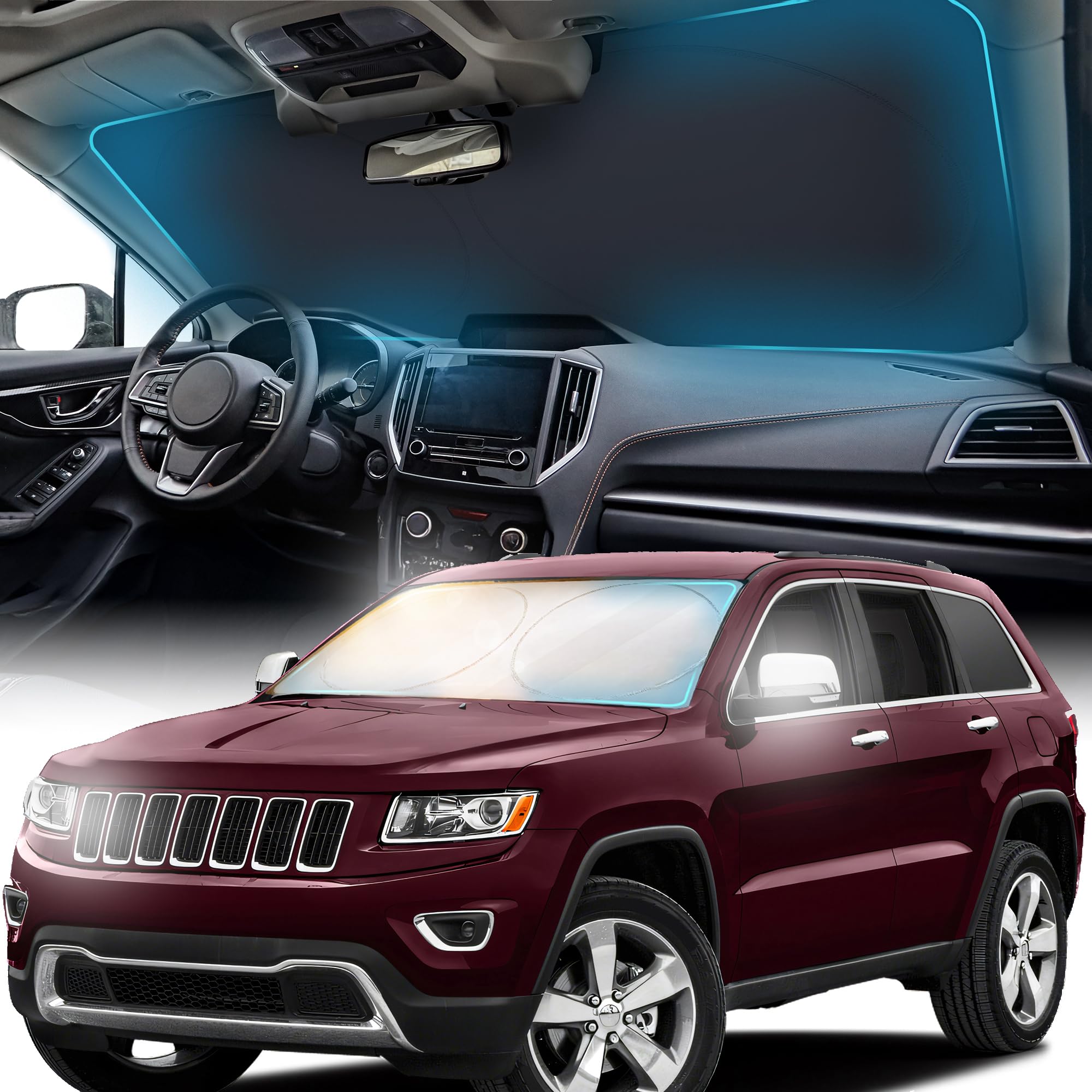 FORTEM Windshield Sun Shade - Sunshade for Car Windshield - 240T Polyester