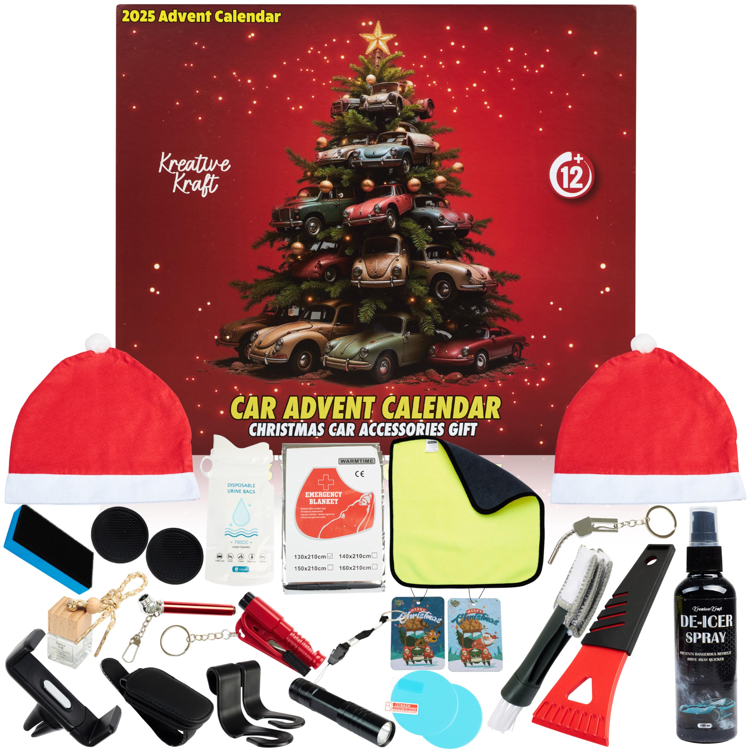 KreativeKraft Car Accessories Advent Calendar 2025 Men Women Teens, 24 Pcs Including Car Phone Holder & Keychains, Christmas Countdown Gifts for Him