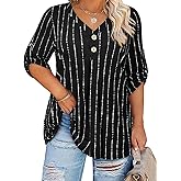 Siddhe Plus Size Blouses for Women Dressy Casual, Plus Size 3/4 Sleeve Tops for Women Ladies Boho V Neck Summer Shirts Fashion 2025 Tunic Tops to Wear with Leggings Spring Blouses, Black Chain, 3XL