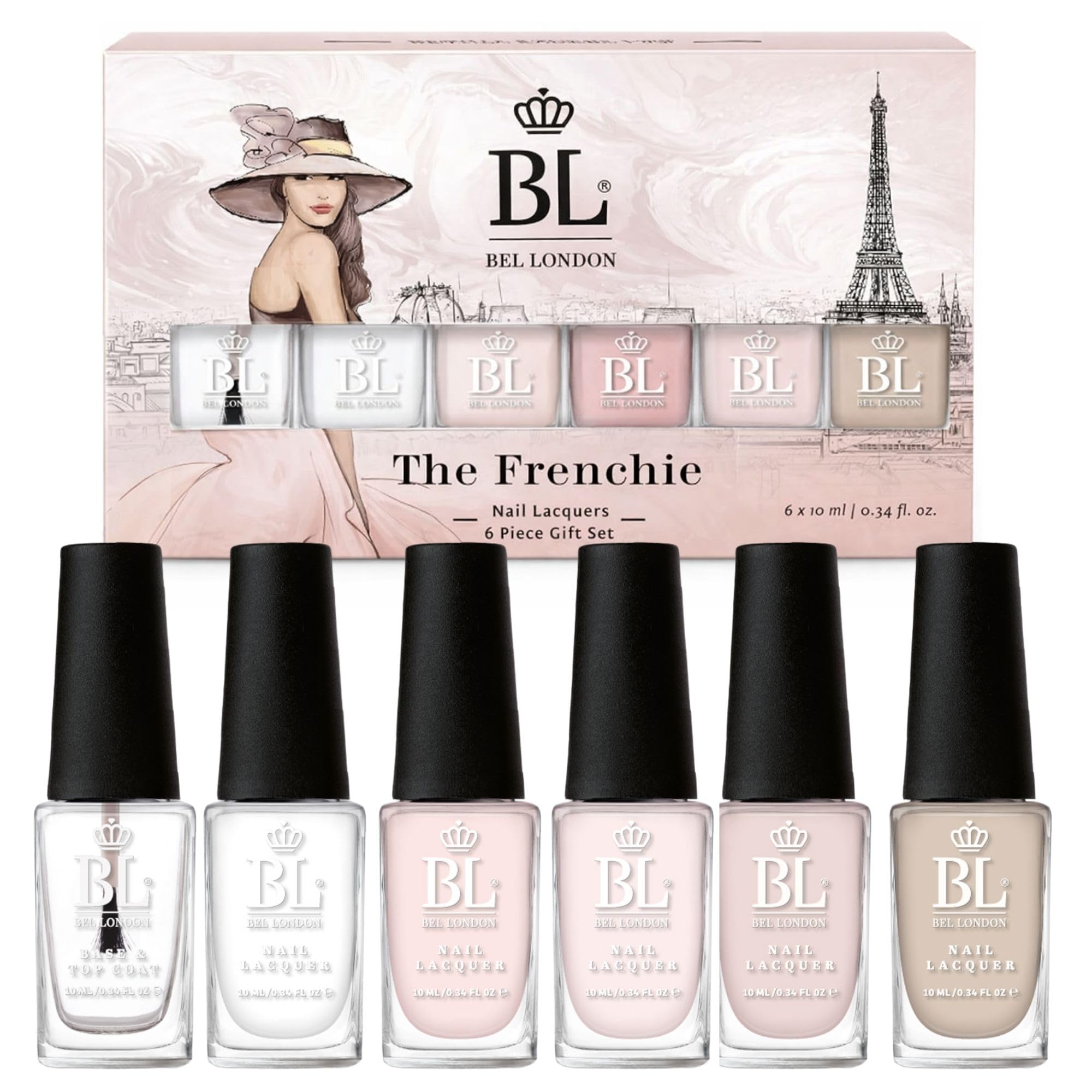 BEL London The Frenchie - The Perfect French Manicure Nail Polish Set - Luxury 6 Pack Multi-colour Nail Varnish Set - Pro Quality Nude Nail Polish Set