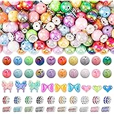 HUISUYTON 289 Pcs Beads for Pens, 16mm Acrylic Beads, Rainbow Color Pen Bead, Bubblegum Bead for Jewely Making, Bracelet, Beadable Pens, Earring