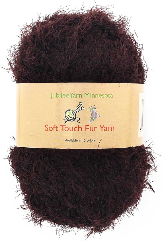 JubileeYarn 100g Soft Touch Fuzzy Fur Yarn, Brown 2 Skeins