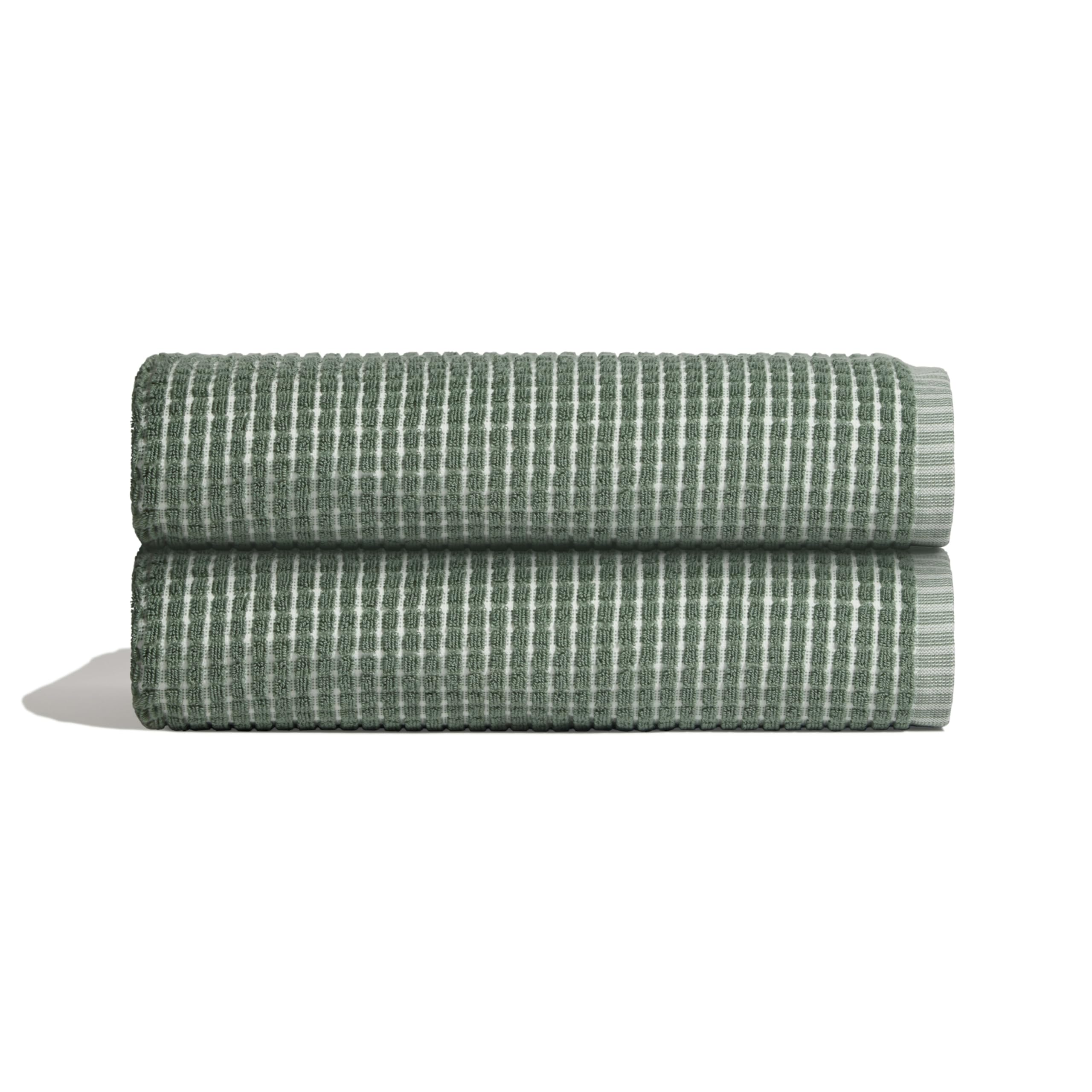 Photo 1 of ONSEN Terry Cotton Bath Towels - Spruce Checkered 55 x 28 in 2-Pack - Quick Dry Cotton Plush Weave