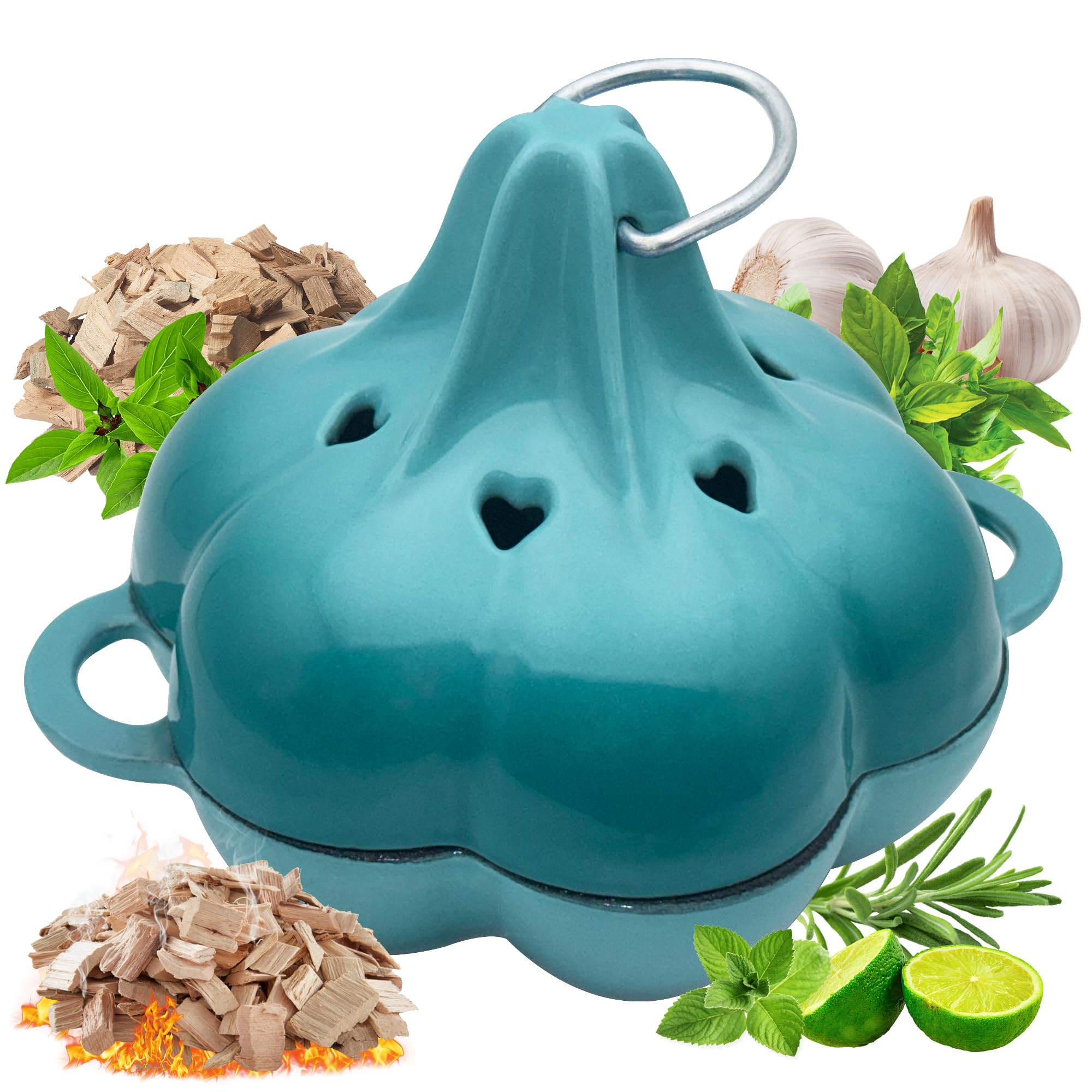 Photo 1 of BOLVOUD Enameled Cast Iron Smoker Roaster & Garlic Roaster Baker, Multi-Functional Box for Gas/Pellet/Charcoal Grills, Oven & Wood Stove, Enameled Dutch Oven Style Cookware, Enamelled Cooking Pot