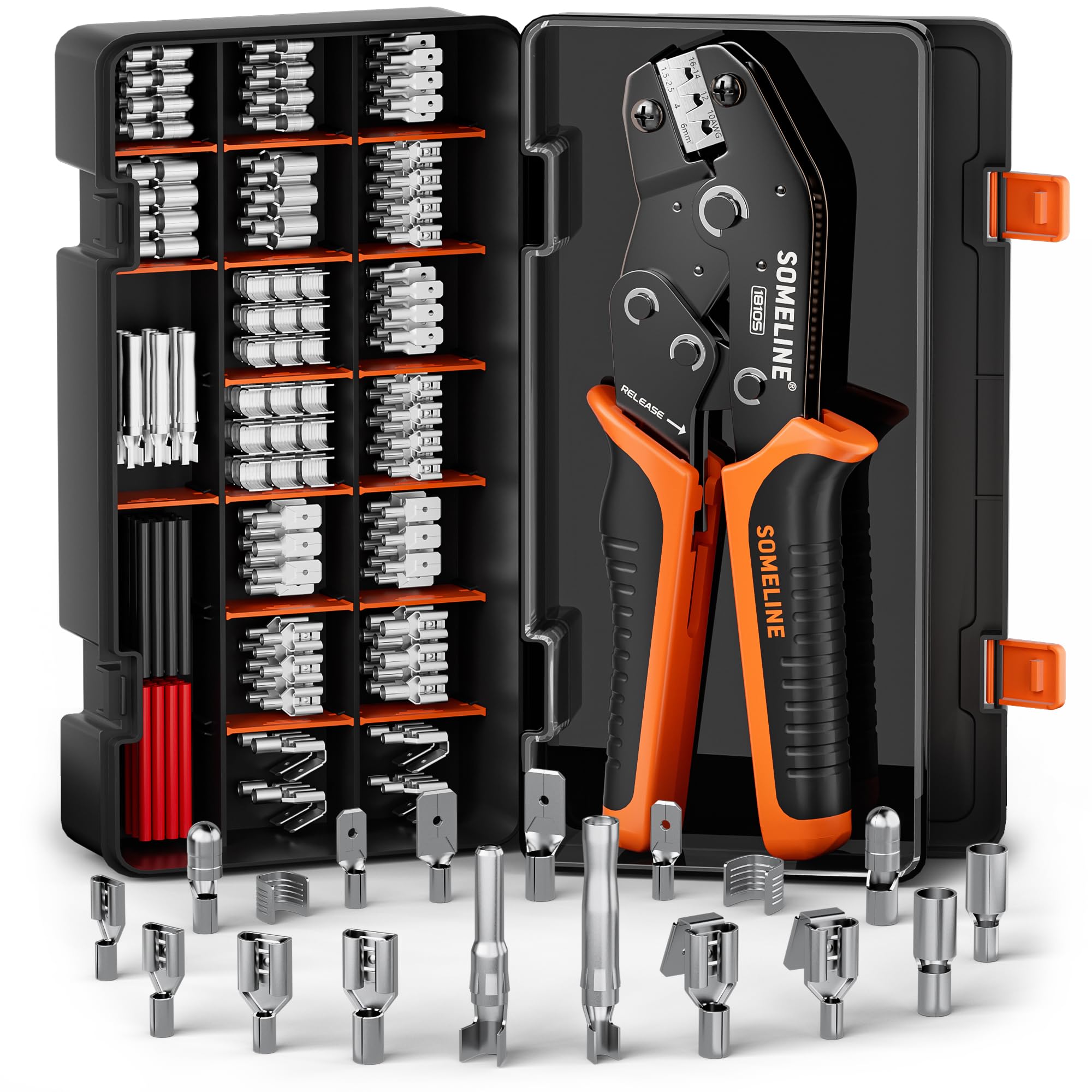 Photo 1 of SOMELINE® Wire Terminal Connector Crimping Tool Kit,3.9mm 4.8mm 6.3mm 18-10 AWG Crimper, Non-Insulated Copper Connector for Use on Connectors, Male Female Spade and Ring Terminal