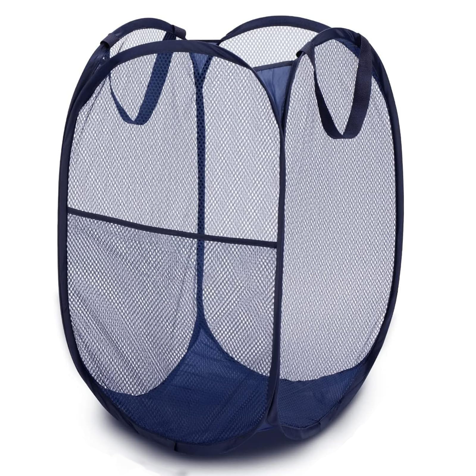 JIUAI 1Pcs Collapsible Mesh Pop-Up Foldable Net Laundry Basket Bag, Large Foldable Mesh Laundry hamper basket with Side Pockets for Dirty Clothes,Folding Laundry-Basket - Navy and Black