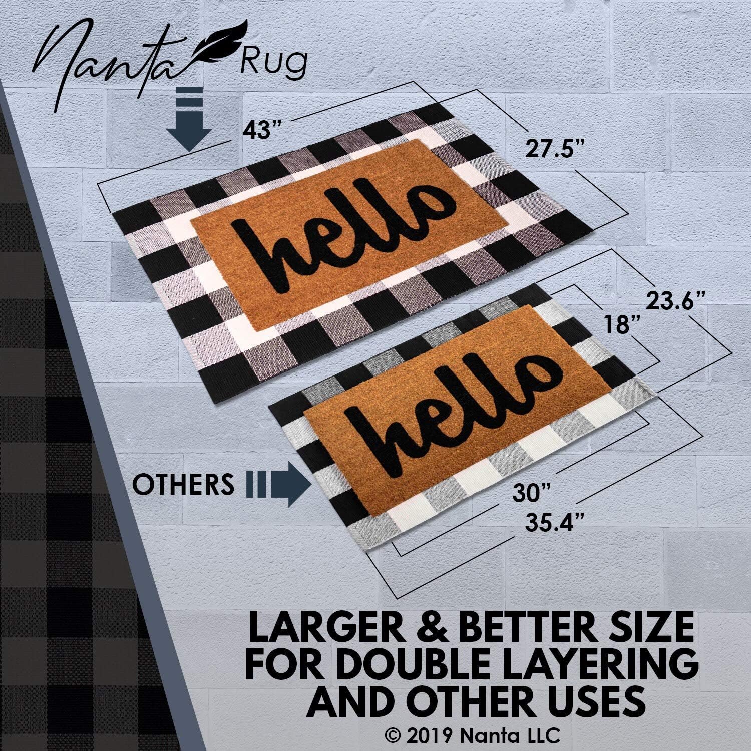 NANTA Cotton Buffalo Plaid Check Rug 27.5 x 43 Inches Washable Woven Outdoor Rugs for Layered Door Mats Porch/Kitchen/Farmhouse Black and White: Kitchen & Dining