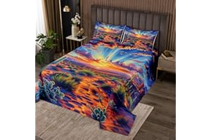 Erosebridal Neon Cactus Quilt Set, Desert Sunset Bedspread Set King Size, Aesthetics Abstract Coverlet Set, Honeycomb Bedroom Decor Bed Set for Kids Teens (1 Bedspread + 2 Pillowcases)