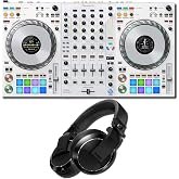 Pioneer DDJ-FLX10-W 4-Channel DJ Controller Bundle with HDJ-X7-K Over-Ear Headphones &mdash; STEMS Track Separation, Dual USB-C, DMX Output for Mobile DJ, Wedding DJ, Club DJ, Performance