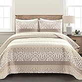 Lush Decor Boho Stripe Reversible Cotton Quilt 3-Piece Set, Full/ Queen, Neutral - Bold Colorful Bohemian Bedding Set