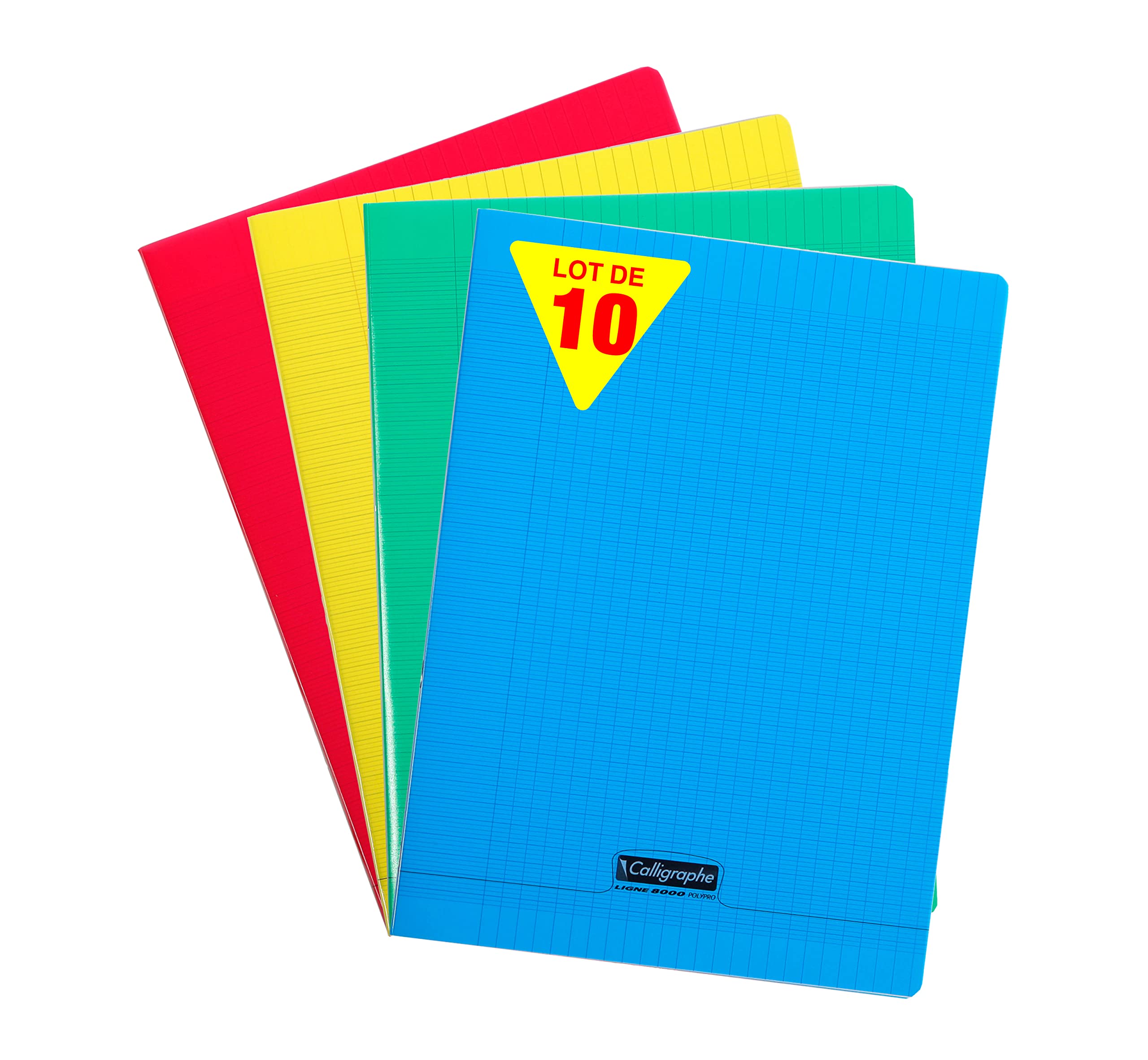 Calligraphe 18020C Set of 10 Stapled Notebooks (Clairefontaine) - A4 21x29.7cm - 48 Large Square Pages - 90g White Paper - Transparent Cover - Random Colours