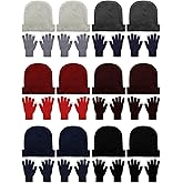 Geyoga 24 Packs Winter Beanies Hats and Magic Gloves Set for Men Women Knit Beanie Touch Screen Gloves Winter Warm Cap Gift(Mixed Colors)