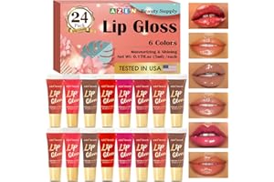 AZEN 24 Pack Lip Gloss Set, Color Lip Oil for Dry Cracked Lips Moisturizing Hydrating Nourishing with Vitamin E