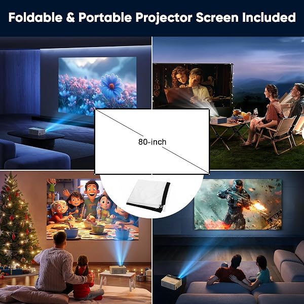 TMY 1080P FULL HD PORTABLE MINI PROJECTOR, BLUETOOTH MOVIE PROJECTOR, COMPATIBLE WITH TV STICK/SMARTPHONE/PC/GAME CONSOLE/HDMI/USB, INDOOR & OUTDOOR USE, WITH PROJECTOR SCREEN
