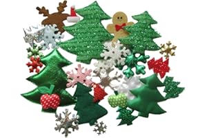 YYCRAFT Assorted 50pcs Christmas Padded Applique Patches for Sewing,Christmas Tree Snowflake Snowman Mix Appliques for Craft Embellishment and Christmas Party Decoration(Style 1, S)