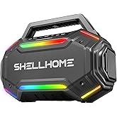 ShellHome Bluetooth 6.0 Speakers Outdoor, 80W(Peak) Loud Speaker with Bass, 30H Playtime, IPX6 Waterproof, RGB Lights, BassUp 2.0, TWS, Portable Large Jobsite Speakers for Party, Garage
