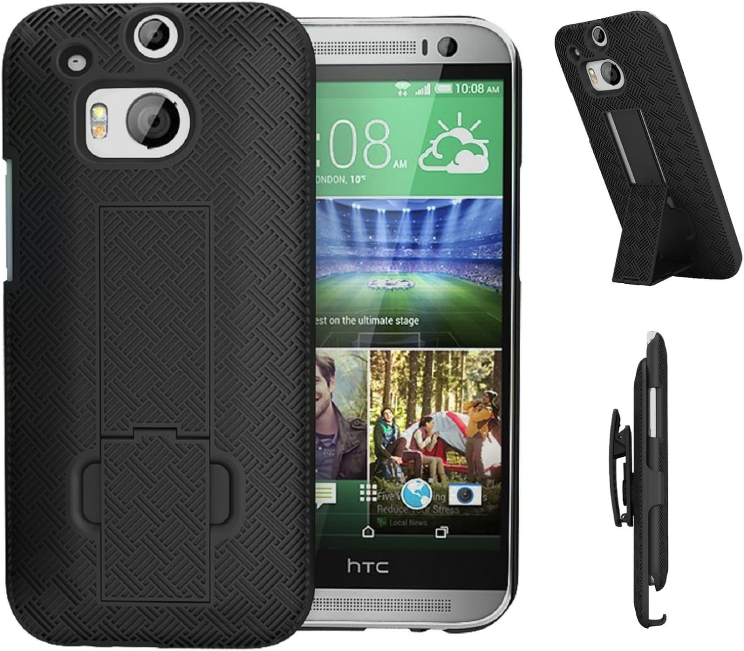 HTC M7/M8/M9 Case Combo Shell & Holster Case Super Slim Shell Case w/ Built-In Kickstand + Swivel Belt Clip Holster (M8)