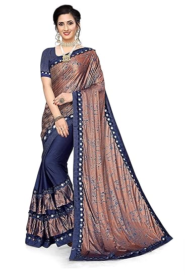 Blue Wish Womens Lycra Saree With Blouse