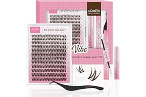 uCoolMe Brown Lash Clusters Kit Flora 8-16mm D Curl Individual Lashes with Lash Bond and Seal 0.05mm Ultra-Thin Black Band(Br