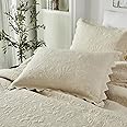 Brandream King Size Quilted Pillow Shams Cotton Set of 2 Beige Shabby Vintage Farmhouse Decorative Pillow Covers