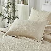 Brandream King Size Quilted Pillow Shams Cotton Set of 2 Beige Shabby Vintage Farmhouse Decorative Pillow Covers