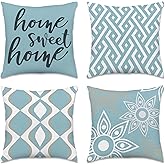 Hexagram Blue Geometric Pillow Covers 18x18 Set of 4, Decorative Outdoor Modern Boho Throw Pillow Covers, Home Sweet Home Farmhouse Cushion Case for Couch Sofa Indoor Bedroom Decor(No Insert)