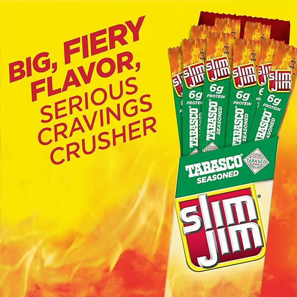 SLIM JIM GIANT SMOKED MEAT STICKS, TABASCO FLAVOR, 6G PROTEIN PER STICK, 0.97 OZ. (24 COUNT)