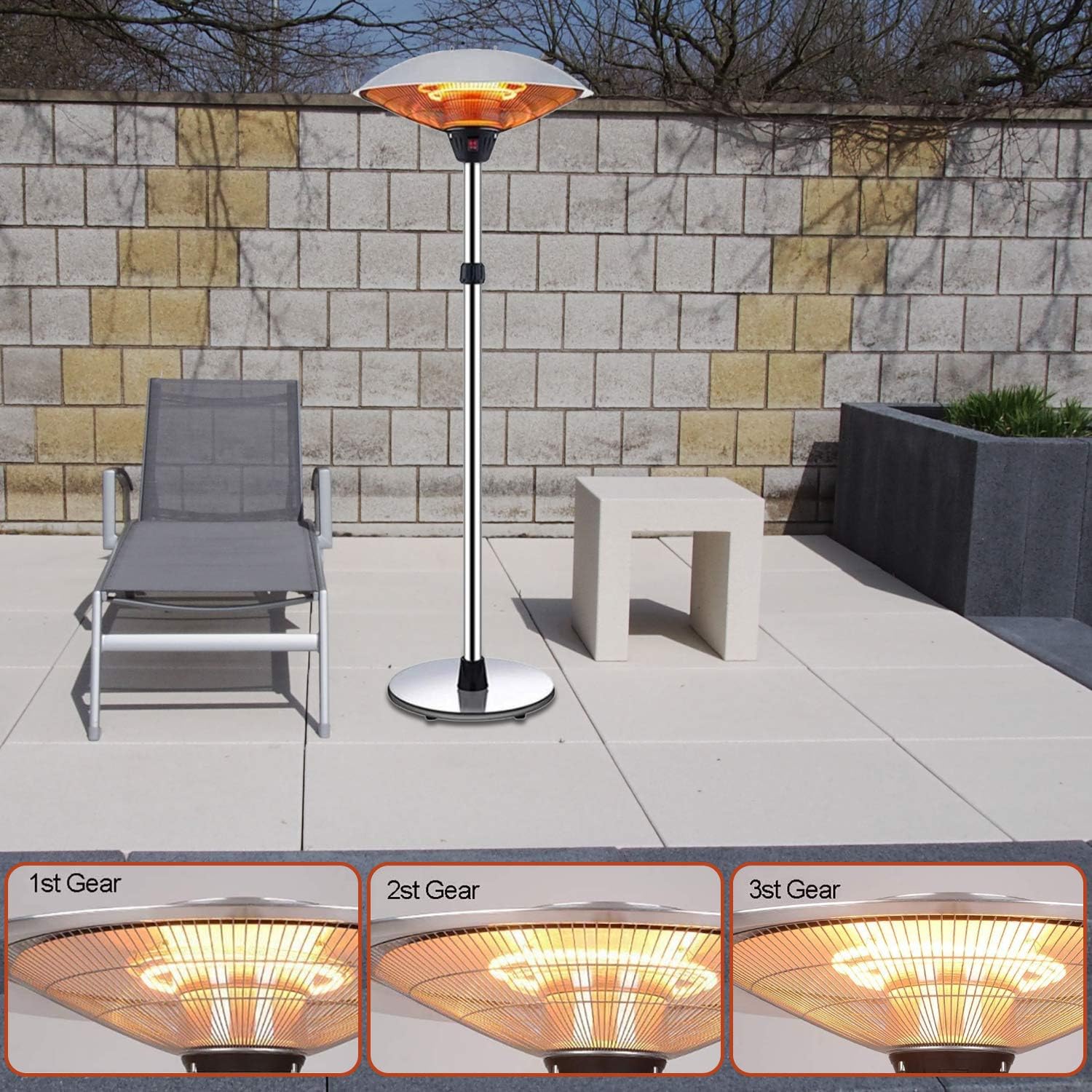Patio Heaters for Outdoor - Stainless Steel Outdoor Heater 3 Levels Adjustable Power Waterproof, Dump Power off Electric Outdoor Heaters for Patio 110V: Kitchen & Dining