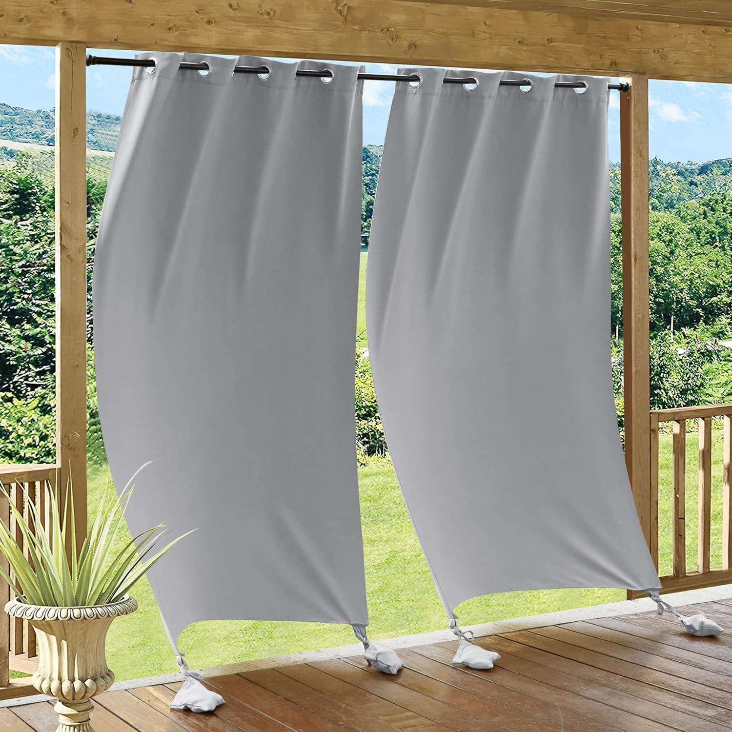 Outdoor Curtains - RYB HOME Outdoor Windproof Curtains for Patio, Waterproof Drapes with Weighted Bags, Sun Rays Blocking UV Protection Screen for Porch Swimming Pool Partition Space, W 52