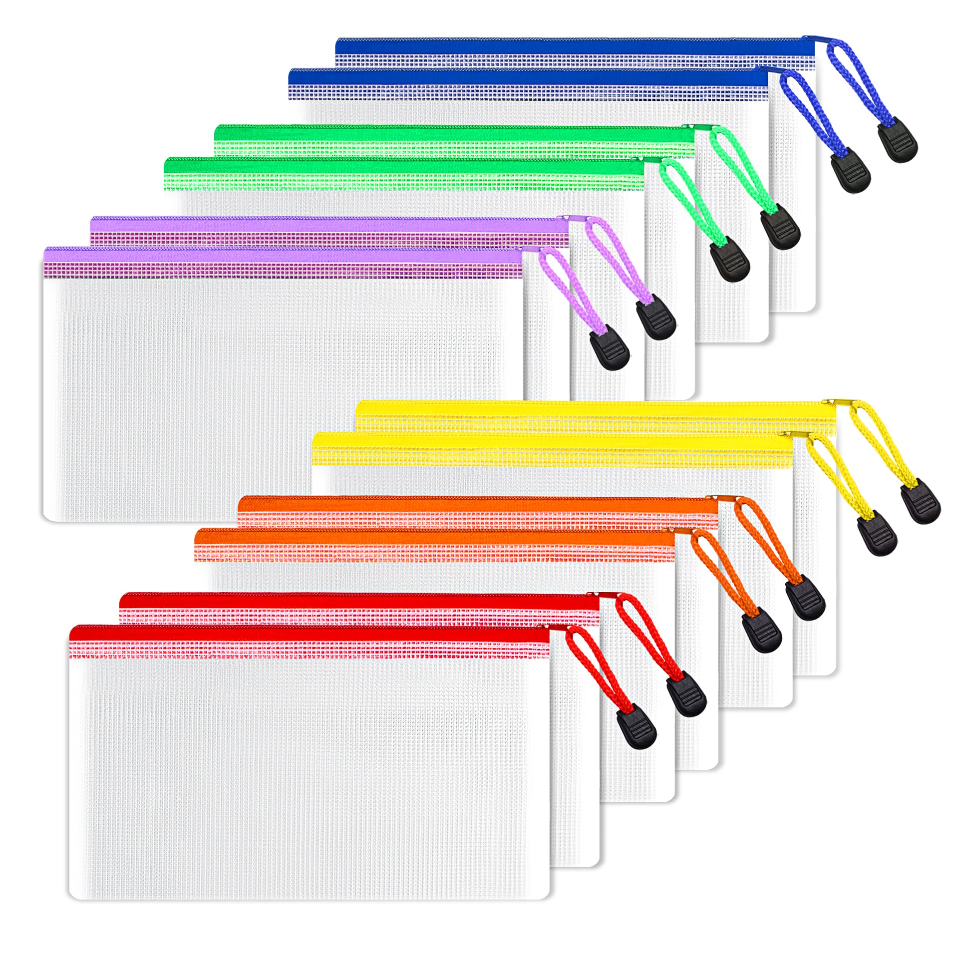 Photo 1 of SUNEE Plastic Mesh Zipper Pouch 4.6x9.2 in (6 Colors, 12 Packs), Small Water-Resistant Zip Bag for School Office Supplies, Pencil Organizing Storage
