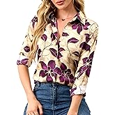 Wrinkle-Resistant Women Silky Button Down Shirts Fashion Printed Long Sleeve Blouse Dressy Casual Tops