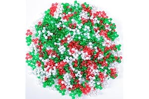 UPINS Christmas Tri Beads, 1200Pcs Red Green and White Tri Beads for Craft Wreath Candy Cane-Xmas Holiday Tree Decorations Ch